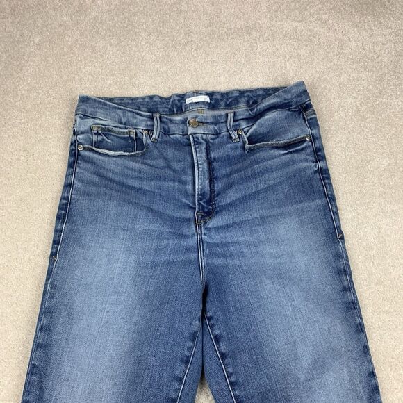 Good American Jeans Womens 15 Blue Wide Flare Leg Distressed Stretch Denim - Picture 6 of 15